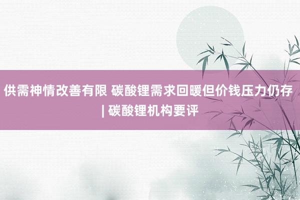 供需神情改善有限 碳酸锂需求回暖但价钱压力仍存 | 碳酸锂机构要评