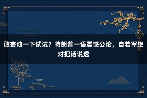 敢妄动一下试试？特朗普一语震憾公论，自若军绝对把话说透