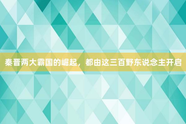 秦晋两大霸国的崛起，都由这三百野东说念主开启